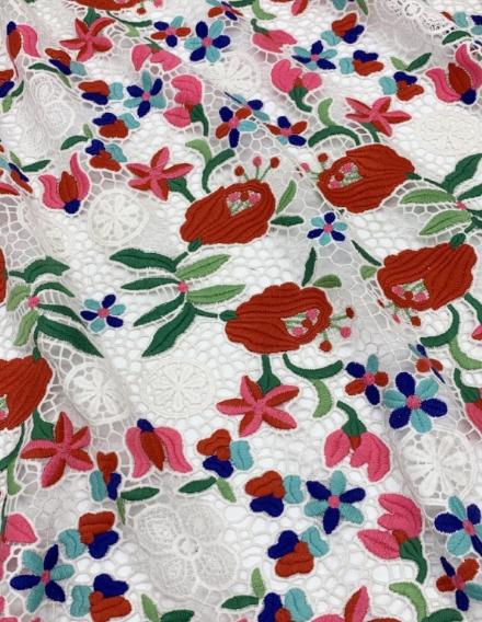 Multi-colored Hungarian Floral Guipure Lace Fabric