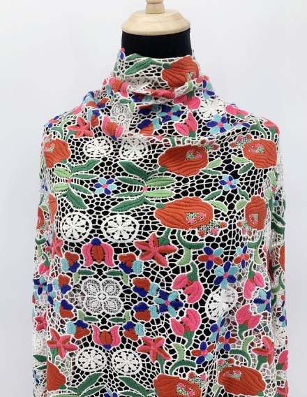 SS170628-EMB02 Multi-colored Hungarian Floral Guipure Lace Fabric