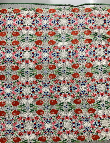 SS170628-EMB02 Multi-colored Hungarian Floral Guipure Lace Fabric