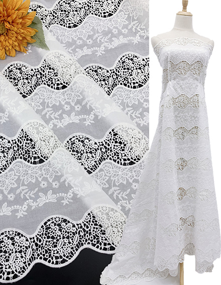 SS180109-EMB04 Ivory White Floral Laser-cut Embroidered Fabric