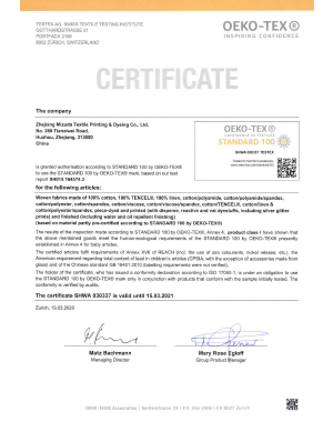 OEKO-TEX100 Certificate