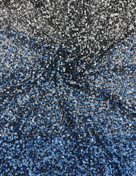 SS210306-SQ05B Silver to Blue Sequin Fabric on Black Mesh