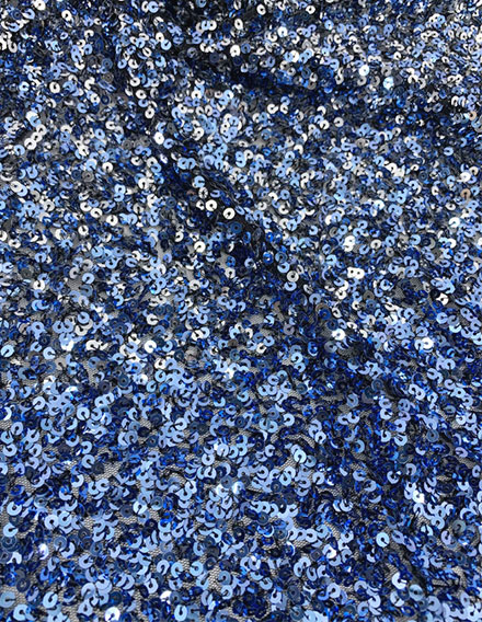 SS210306-SQ05B Silver to Blue Sequin Fabric on Black Mesh