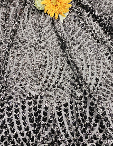 SS170225-SQ06 Black/Silver TOP END LUXURY Abstract NET SEQUIN LACE FABRIC