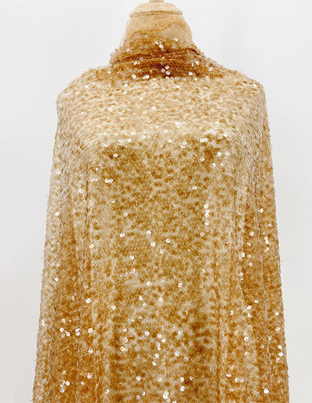 SS190307-SQ16 Lt. Gold Sequin Mesh Fabric