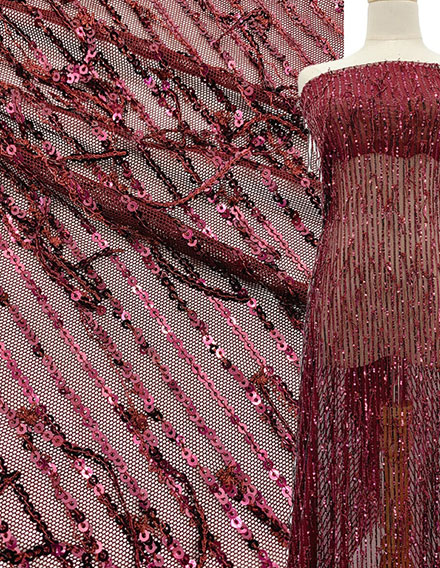 SS190522-SQ34B Red Wine Fringe Sequin Fabric