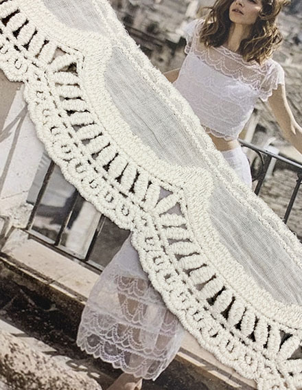 SS121116-LACE76 Natural Color Scalloped Embroidered Lace Trim