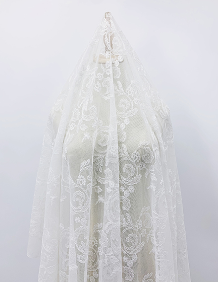 SS130617-EMB19C Ivory White Leaves and Flowers Embroidery on Mesh Fabric
