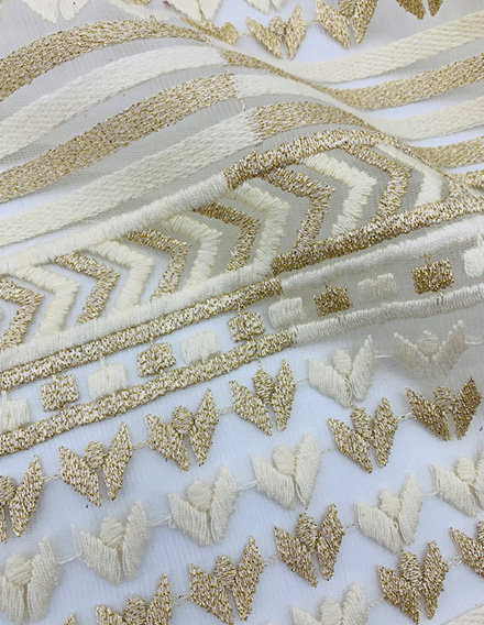 SS131030-EMB22 Ivory/Golden Lurex Embroidered Mesh Net Lace Fabric