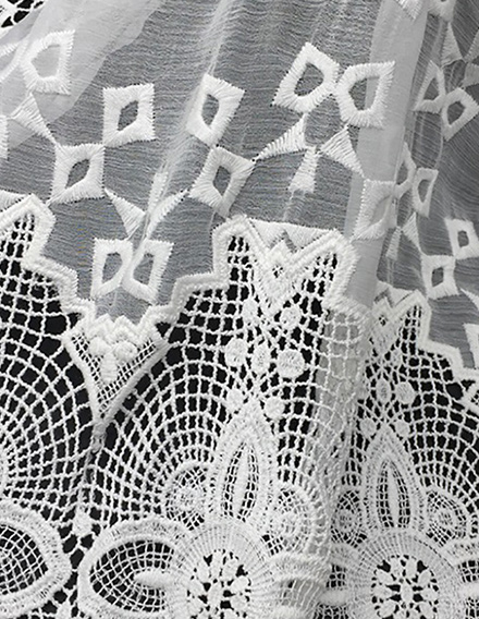 SS140215-EMB07 Ivory White Striped Geometric Chemical Embroidery on Chiffon Fabric