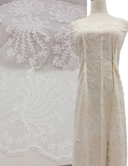 SS140516-EMB20 Ivory White 3D Embroidery Fabric