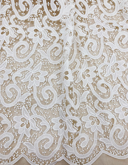 Ivory White Floral Chemical Lace Fabric