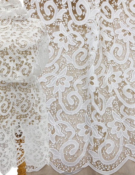 SS170817-LACE11 Ivory White Floral Chemical Lace Fabric