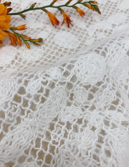 SS181116-EMB03 Ivory White Wool-like Guipure Lace Fabric