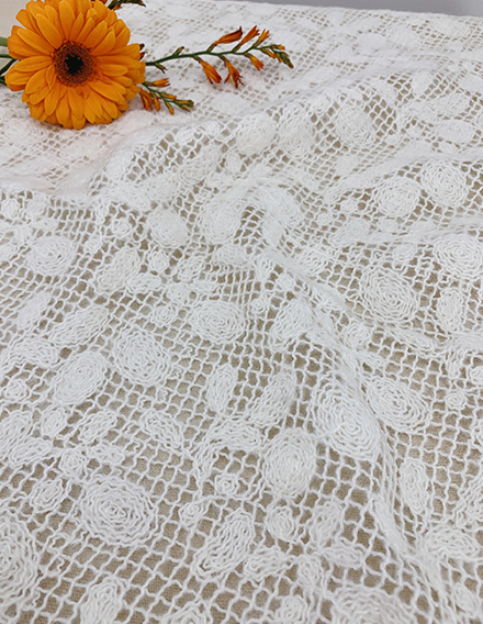 SS181116-EMB03 Ivory White Wool-like Guipure Lace Fabric