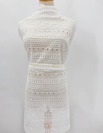 SS181130-EMB26 Ivory White Geometric Chemical Lace Fabric