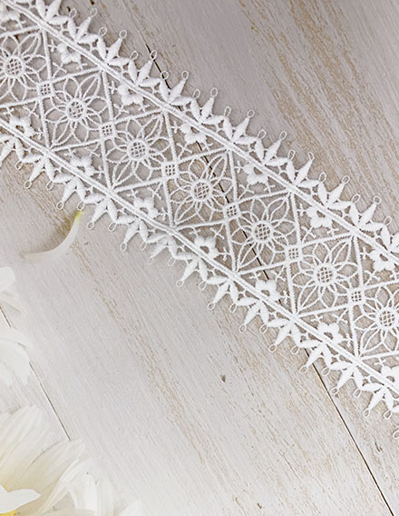 SS190703-LACE21 Ivory White Polyester Embroidered Lace Ladder Trim