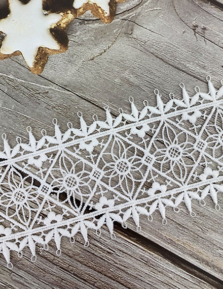 SS190703-LACE21 Ivory White Polyester Embroidered Lace Ladder Trim