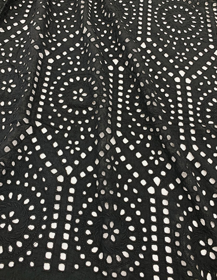 SS190826-EMB08 Black Geometric Eyelet Fabric