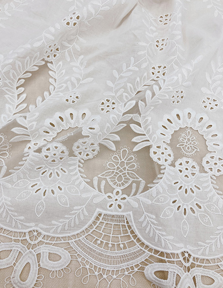 SS191012-EMB17 Ivory White Border Embroidery Fabric - vivatextile