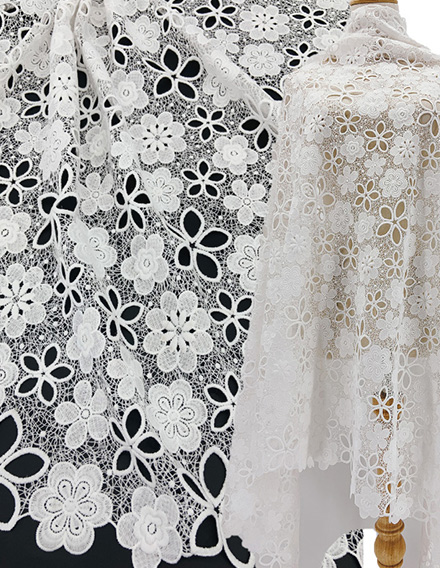 SS210303-EMB07B Ivory White Floral Embroidery Lace Fabric