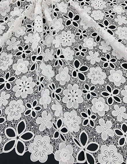 SS210303-EMB07B Ivory White Floral Embroidery Lace Fabric
