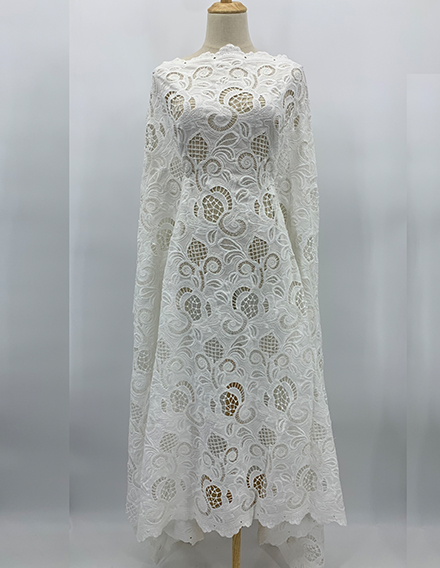 SS210520-EMB01 Ivory White Swirling Floral Laser-cut Embroidery on Cotton Voile