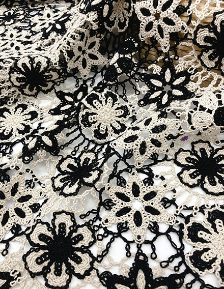 SS210607-EMB04 Black/Natural Floral Chemical Lace Fabric