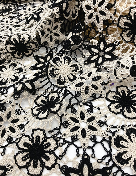 Black and White Floral Lace Fabric 