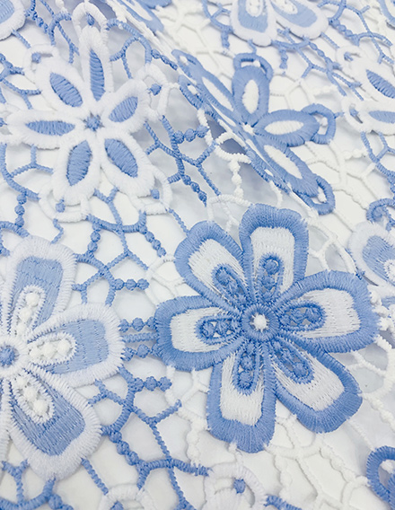 SS210607-EMB07B LT. Blue/White Floral Guipure Ace Fabric