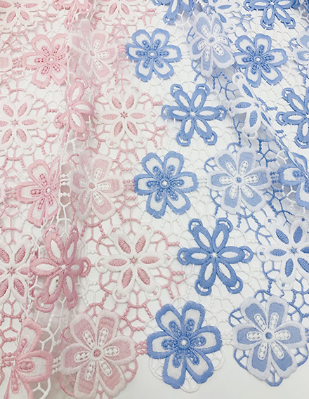 SS210607-EMB07B LT. Blue/White Floral Guipure Ace Fabric