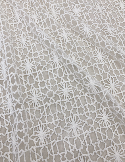 SS210816-EMB01 Ivory White Geometric Embroidery on Mesh