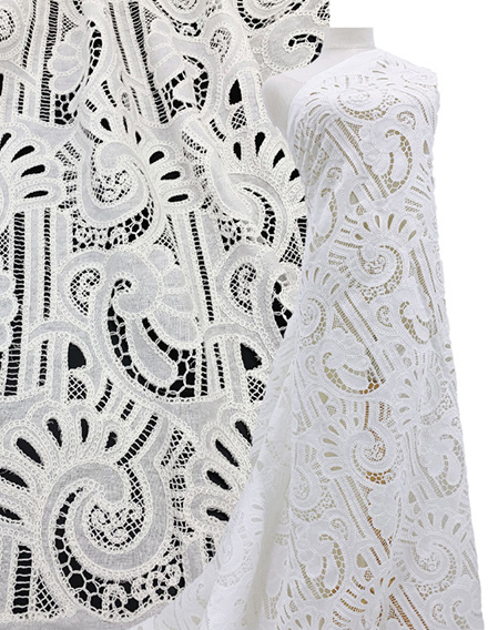 SS210905-EMB02 Ivory White Swirls Laser-cut Embroidery on Cotton Linen
