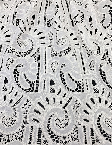 SS210905-EMB02 Ivory White Swirls Laser-cut Embroidery on Cotton Linen
