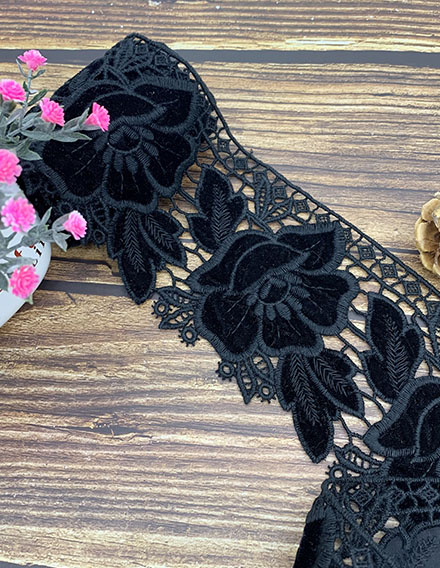 SS210913-LACE09 Black Velvet Floral Trim