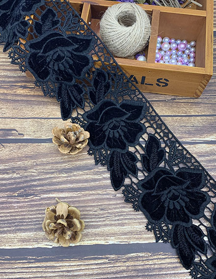 SS210913-LACE09 Black Velvet Floral Trim