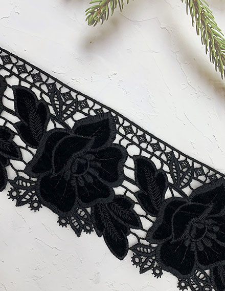 SS210913-LACE09 Black Velvet Floral Trim