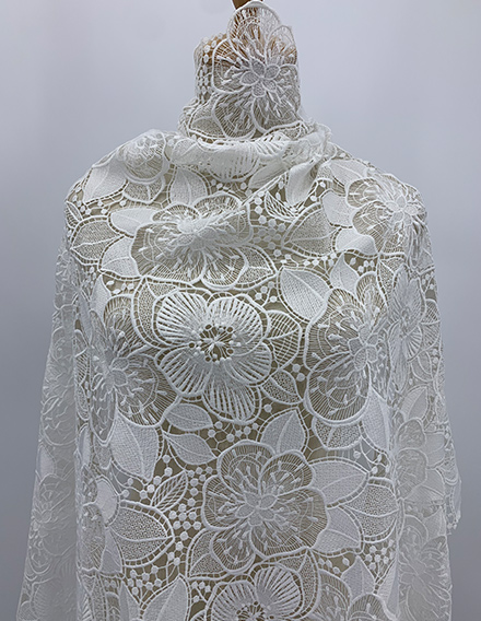 SS210929-EMB05C Ivory White Floral Guipure Lace Fabric
