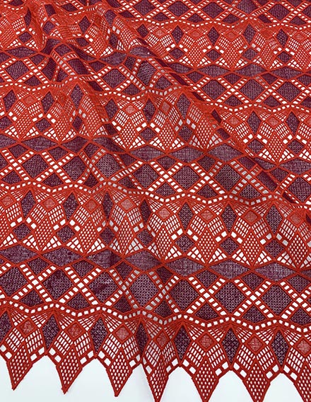 SS210929-EMB11 2-Tone Red/Burgundy Geometric Chemical Embroidery Fabric