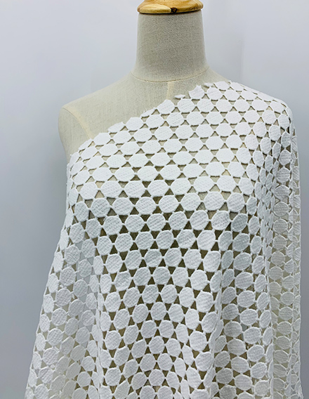 SS211109-EMB03 Ivory White Dots Cotton Chemical Lace Fabric