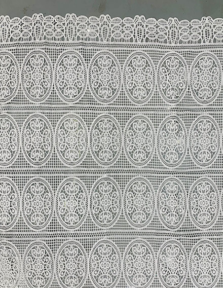 SS211109-EMB10 Ivory White Polyester Geometric Guipure Embroidery Fabric with Scalloped Edge