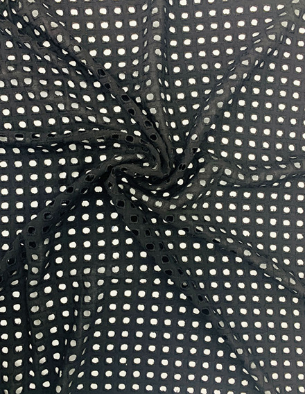 SS211109-EMB25 Black Geometric Eyelet Fabric
