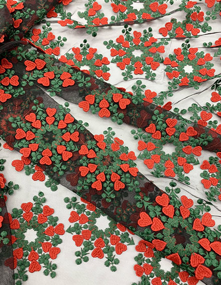 SS211225-EMB10 Red/Green Floral Embroidery on Mesh