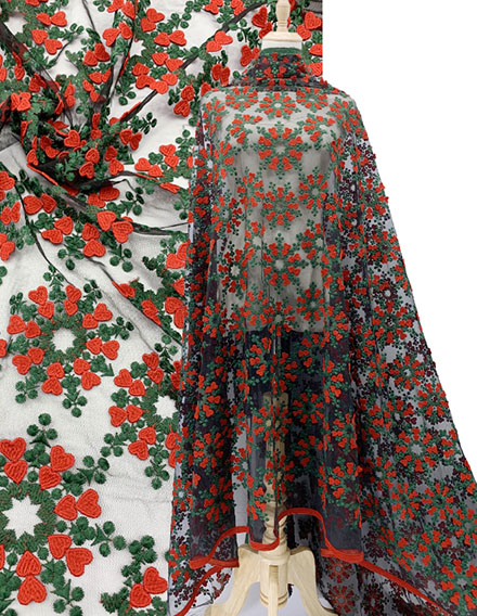 SS211225-EMB10 Red/Green Floral Embroidery on Mesh