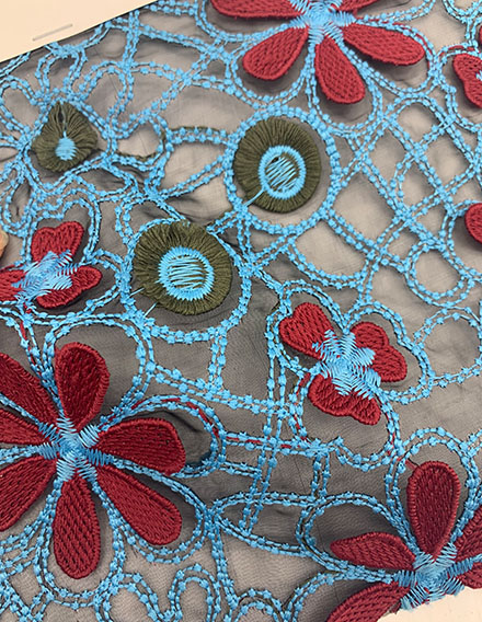 SS220218-EMB05 Red/Blue Floral Embroidery on Mesh