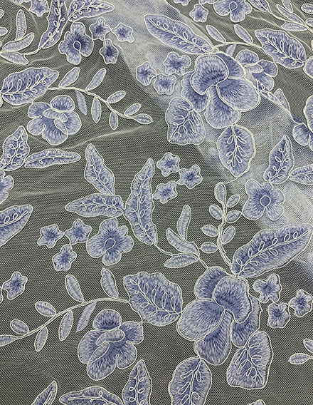 SS220301-EMB18 Lt. Blue/White Corded Floral Embroidery on Nylon Mesh