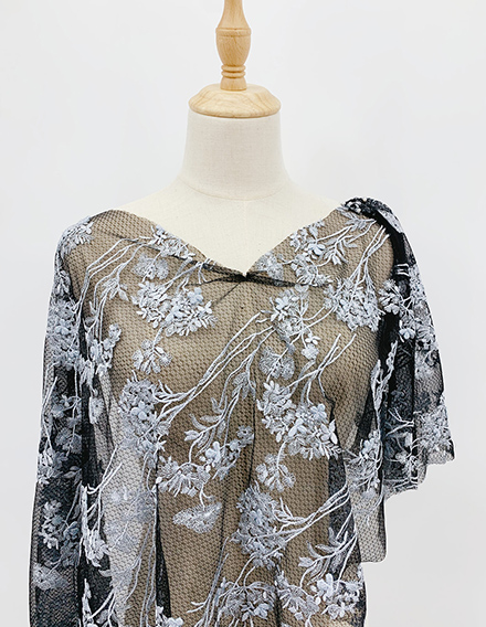 SS220309-EMB16 Lt. Grey Floral Embroidery on Nylon Mesh
