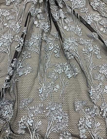 SS220309-EMB16 Lt. Grey Floral Embroidery on Nylon Mesh