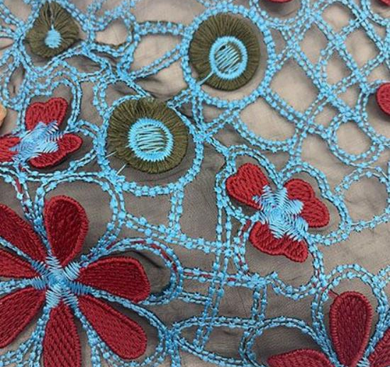 EMB05 Red/Blue Floral Embroidery on Mesh