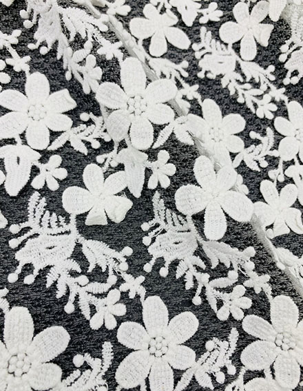 White/Black Embroidery Floral Lace Fabric Black Mesh Flower Wedding Dress  Cloth